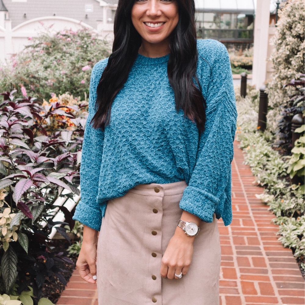 Woven Heart Blue Chenille Sweater